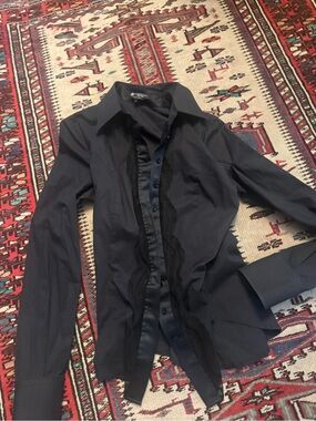 Rock & Republic Black Lace-Trim Button-Up Blouse